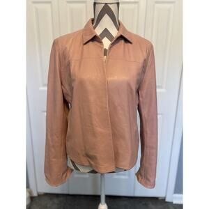 Banana Republic M Plush Pink Soft Leather Jacket Hook Eye Cuffed Collared Casual